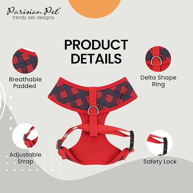 Parisian Pet Adjustable Plaid Red Dog Vest - Medium-Sized Dog Harness - 100% Mesh Fabric, No Pull, Cooling for Walking, Running, Hiking