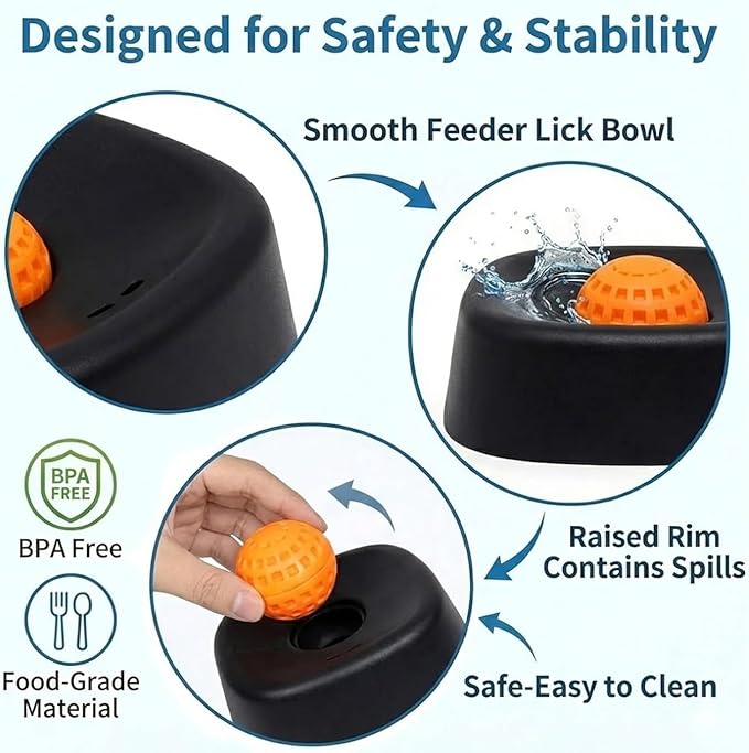 Slow Feeder Dog Bowls, Spill-Resistant Lick Mat with Rolling, Lick Sphere Puzzle Feeder for Liquid Treats, Non-Spill Puppy Lick Bowl, Interactive Slow Eating Toy for Anxiety Relief Boredom