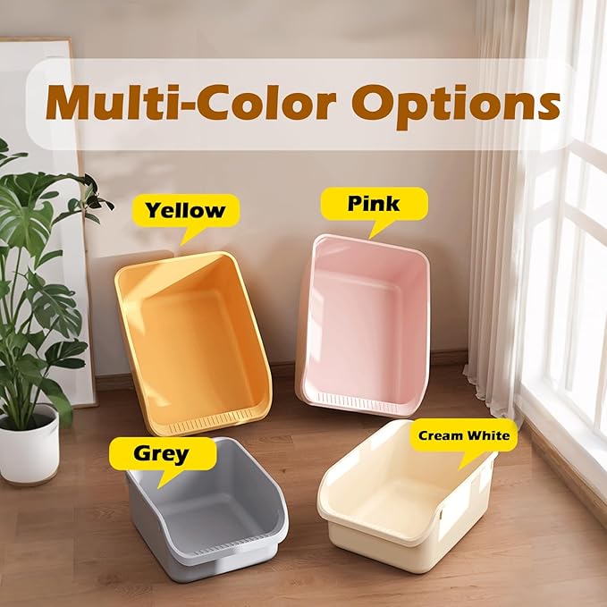 Large Cat Litter Box with High Sides,Cat Boxes for Indoor Cats,Cat Litter Pan for Kitty,Litter Box with Low Entry,Anti-Splashing,Easy to Clean (Pink)