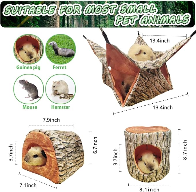 Guinea Pig Rat Ferret Tree Hole Bed and Hammock Tunnel, Hanging Bunk, Parrot Bird Hideout, Small Animals Soft Bed (4.Hammock)