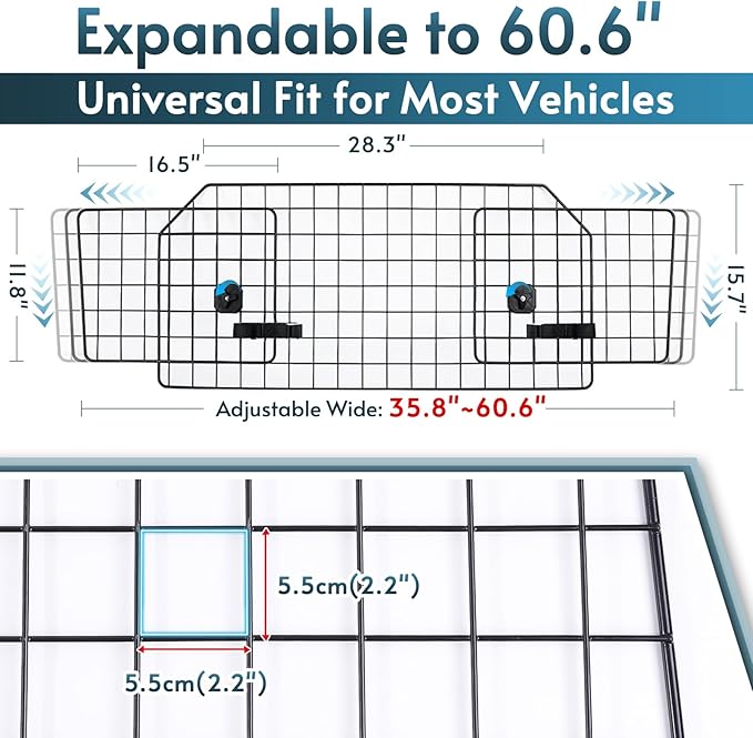 rabbitgoo Dog Car Barrier for SUVs, Adjustable Large Pet Gate, Universal-Fit Divider Cargo Net, Heavy-Duty Wire Mesh Dog Barrier SUV, Van Vehicles Subaru Car Accessories Safety Travel, Standard Model