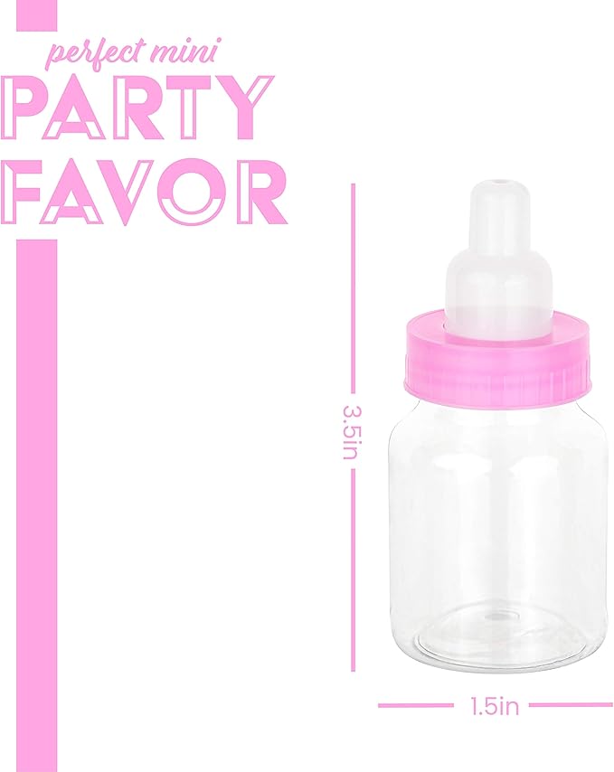Hammont Pink Baby Girl Bottle Shaped Acrylic Candy Boxes - 36 Pack - 1.5"x3.5" - Perfect for Weddings, Birthdays, Party Favors and Gifts | Designer Cute Clear Lucite Plastic Treat Containers