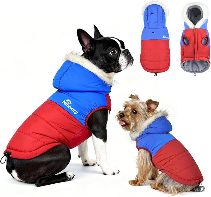 Dog Winter Coat with Hood, Fleece Lined Waterproof Dog Jacket,Warm Snowsuit for Small Medium Dog