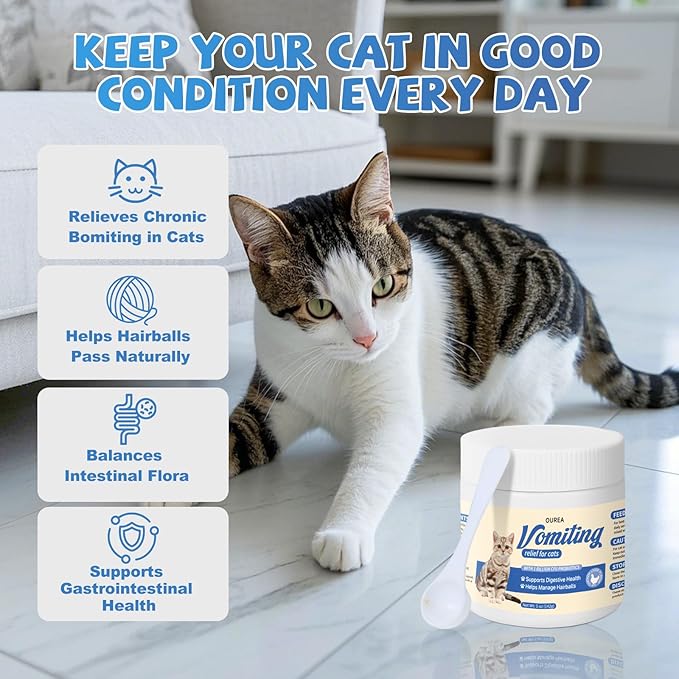 Cat Vomit Remedy, Vomiting Supplement for Cat, Furball Treatment for Cats, Probiotic for Cats Helps Soothes Sensitive Stomachs and Supports Digestive Comfort,142g (5 oz)