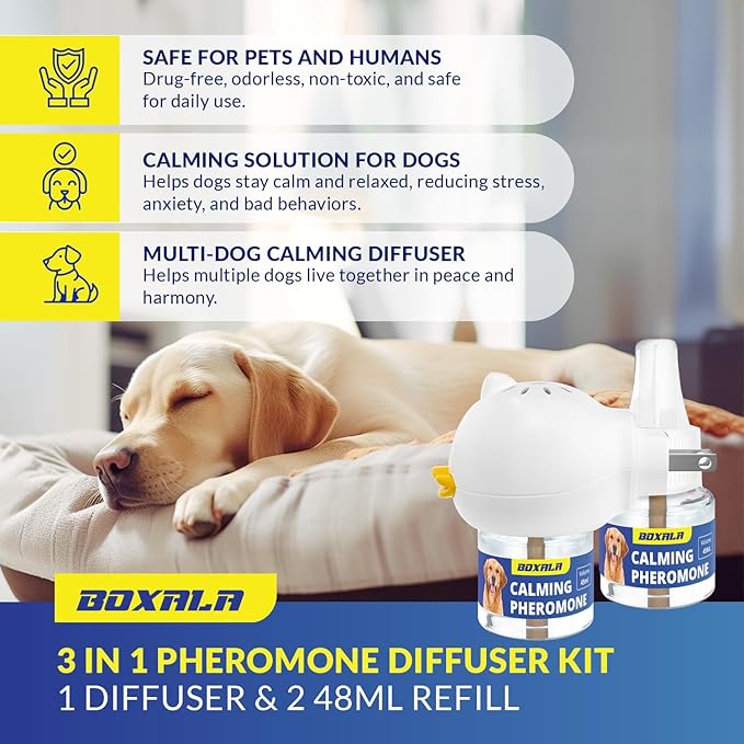 Dog Pheromones Calming Diffuser: Dog Calming Diffuser - Advanced Kit Appeasing Pheromone Diffuser for Dogs - Anxiety Relief for Dogs - Reduce Barking Aggression Fighting Stress - 2 Pack 45ml Refill