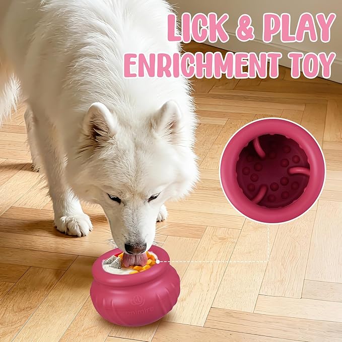 Wobbly Dog Enrichment Lick Toy, Stuffable Frozen Lick Bowl to Keep Dogs Busy, Long-Lasting Interactive Treat Dispensing Dog Toy, Silicone Fetch Catch Chew Toy(Rose,M)