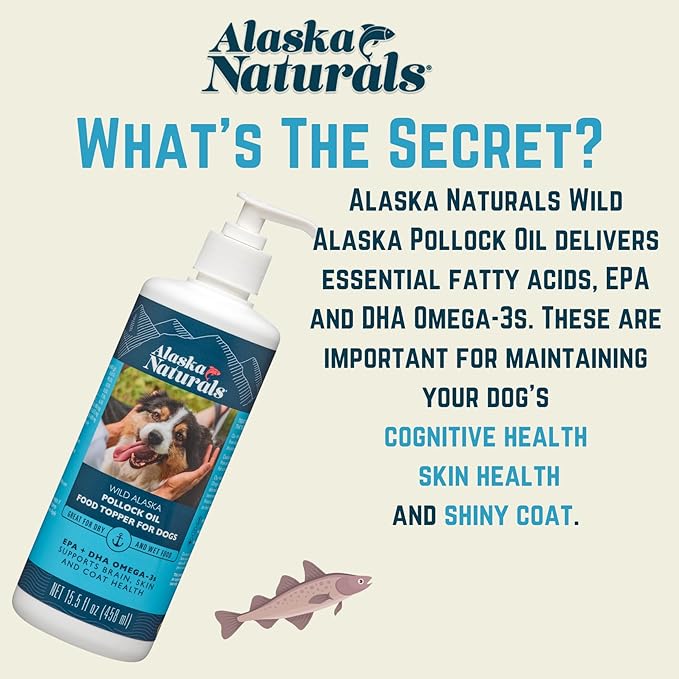 Alaska Naturals Wild Alaskan Fish Oil Supplement for Dogs Skin and Coat with EPA DHA Omega 3 Fatty Acids Sustainable Liquid Food Topper 15.5 oz. Pump