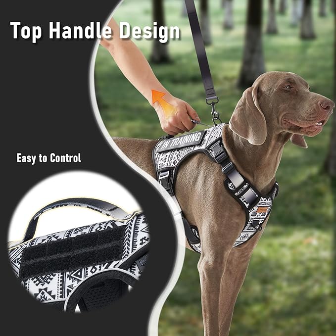 Tactical Dog Harness for Large Dogs No Pull Easy Walking Adjustable Pet Harness Reflective K9 Working Training Easy Control Pet Vest Military Service Dog Harnesses Black Ethnic L