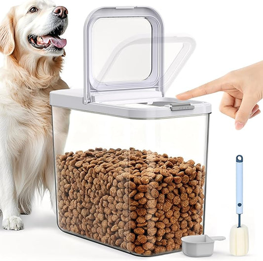 12 Lbs Airtight Dog Cat Food Storage Container and Dog Treat Containers BPA-Free, PET Clear Stackable Pet Storage Bin, 1-Cup Scoop, 1-Sponge cleaning brush, Pop Top, With handle, Easy Mobility