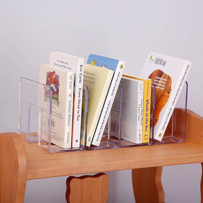 YAGELI Clear Acrylic Purse Organizer for Closet, 3-4 Section Desk File Sorter, 2.95" Wide Slots for Clutches, Handbags, Binders & Folders, Sturdy Stackable Bookshelf Organizer, 4-Pack (4 Sections)