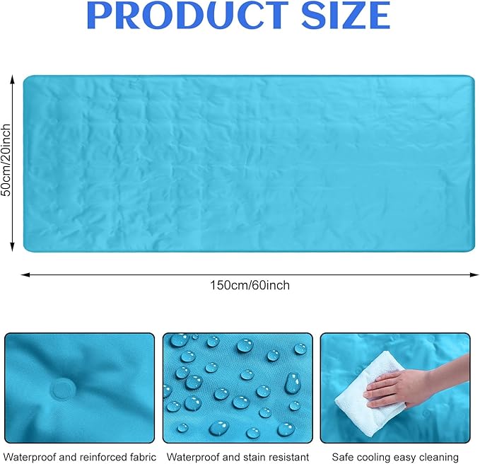 Cooling Pad Mat for Sleep Cooling Mattress Pad Gel for Bed, Relieve Pain, Summer Hot Flashes, Adult, Pets, No Water or Electricity Required(Plain,Light Blue,60 x 20 Inch)