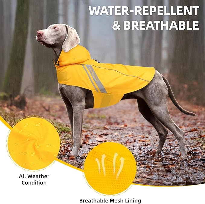 VIVAGLORY Wetoff Dog Raincoat, Rain Coat for Dog All Seasons Adventure, Rain Jacket with Harness Hole & Hood, Reflective Lightweight Waterproof for Doggy & Puppy, XS, Yellow