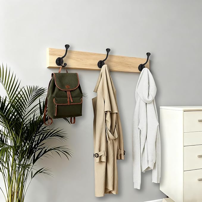 6 Pack Wall Hooks for Hanging, Heavy Duty Coat Hook Wall Mount, Easy to Install Metal Closet Hooks, Apply to Bathrooms, Bedrooms, Living Rooms, Entrances (Black)