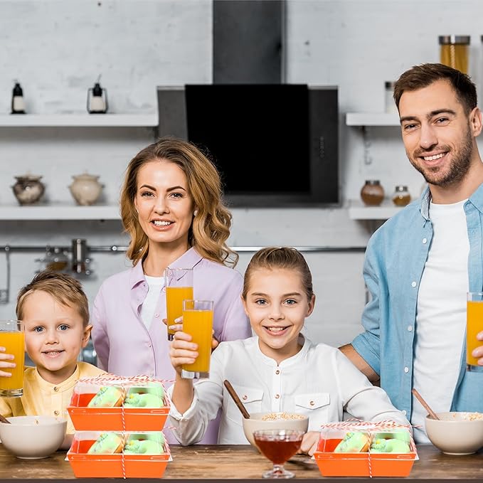 Outus 100 Pack Charcuterie Boxes with Clear Lids, 5.7 x 5.1 '', Mother 's Day Back to School Paper Food Containers Cake Take out Bakery Boxes with Gift Tags Rope for Desserts(Orange,Classic)