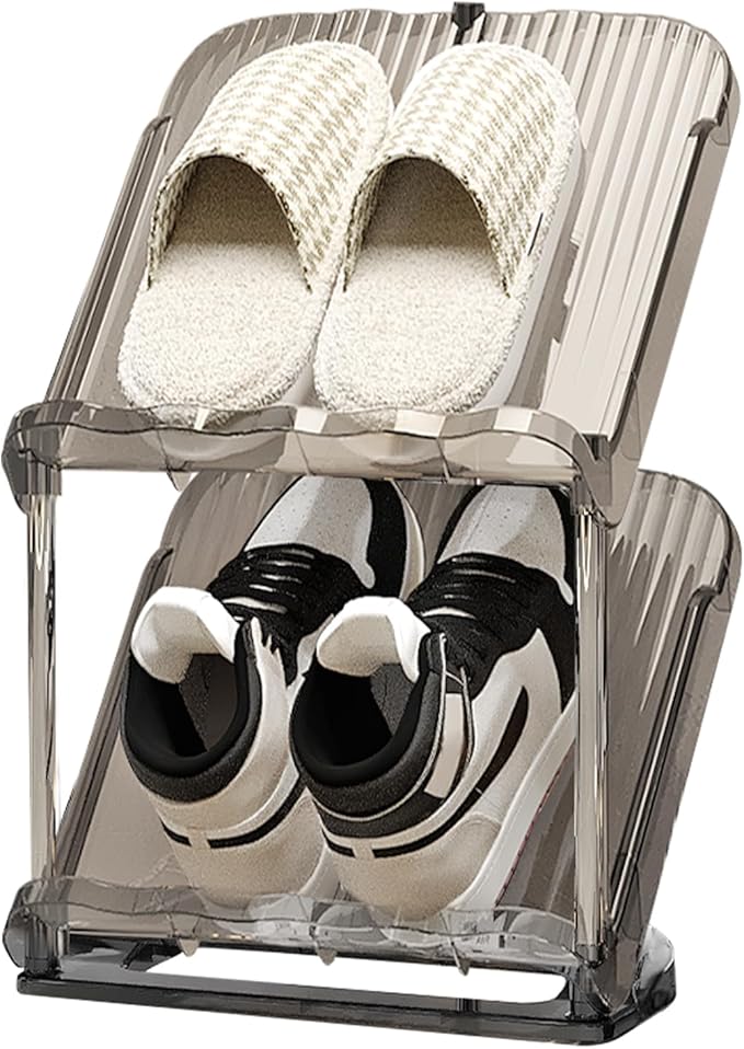 YYW Narrow Shoe Rack Vertical Shoes Rack for Entryway Corner Shoe Storage Organizer for Small Spaces Transparently Tall Slim Shoe Shelf for Front Door Entrance Living Room Grey 2 Layers