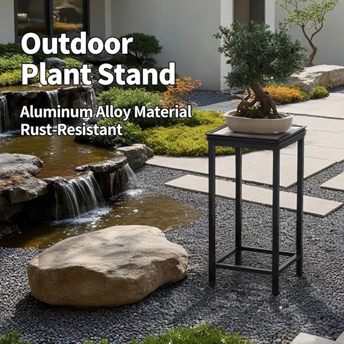 Tall Plant Stand Indoor, Modern Black Aluminum Alloy Plant Shelf, Corner Flower Pot Holder Organizer for Living Room, Balcony, Patio, Garden (L11.8 x W11.8 x H27.6 inch)