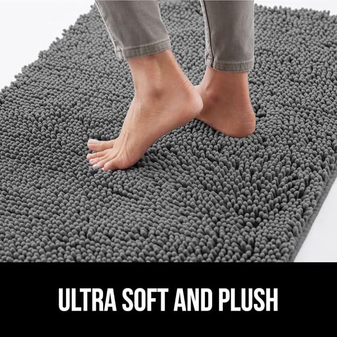 GORILLA GRIP SoakSTOPPER Dog Door Mat, 36x24 Machine Washable Rug Absorbent Doormat Captures Moisture Mud Dirt, Quick Dry Soft Chenille Entryway Rugs Indoor Entrance Mats for Dog Paws, Grey