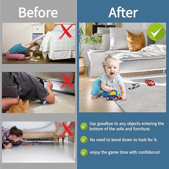 Under Couch Blocker, 394 x 2.75 Inches Under Bed Blocker for Pets - Prevent Lost Toys for Under Furniture with 10 Zip Ties, Couch Accessories (White)