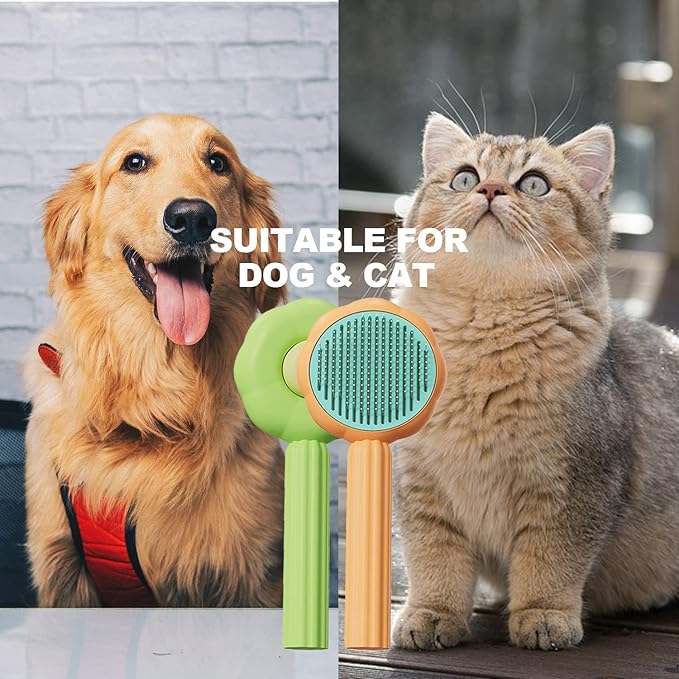Pet Grooming Brush, Self-Cleaning Sliker Shedding Brush for Removes Mats, Tangles, and Loose Hair for Short or Long Haired Cats/Dogs (Orange)