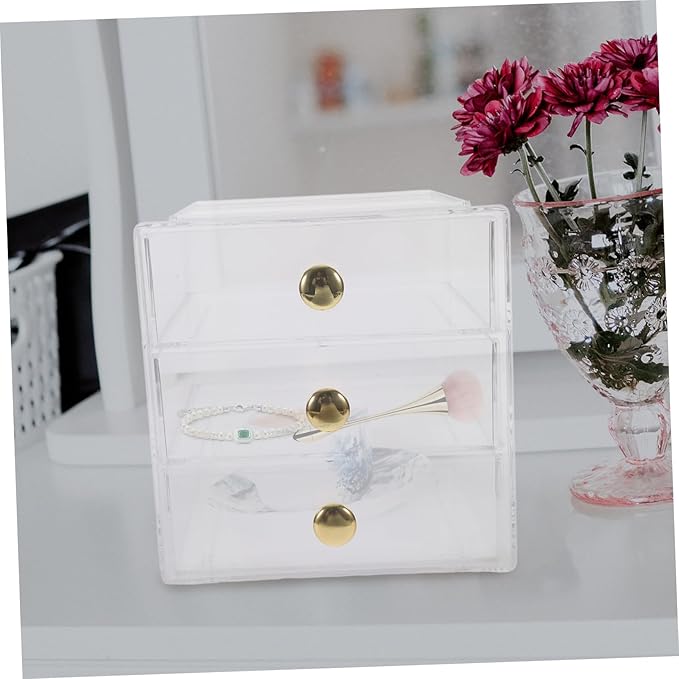 3-Layer Stackable Drawer Organizer Storage Box Gold Handles Acrylic Makeup and Jewelry Display Case for Desktop Bathroom and Vanity