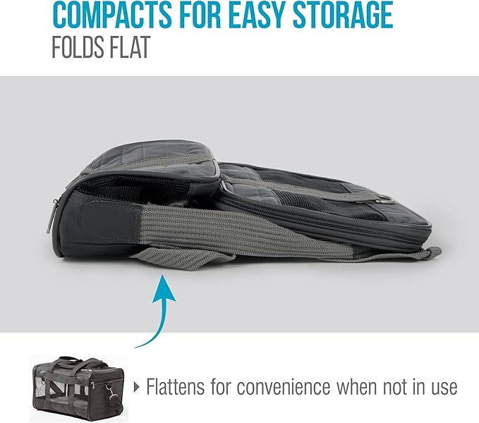 Sherpa Pet Carrier Airline Approved with Spring Wire Frame - Cat & Dog Carrier for In-Cabin Travel, Mesh Ventilation, Locking Zippers - Charcoal Grey, Large