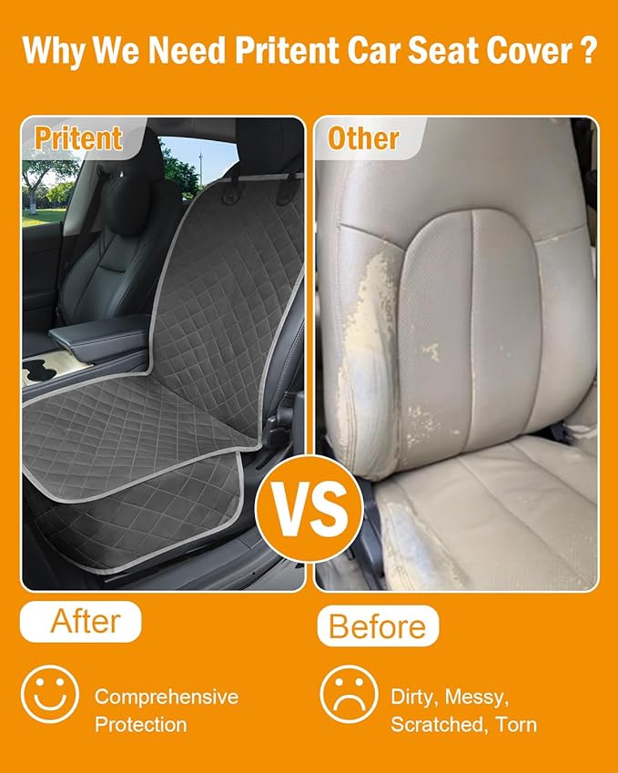 Dog Car Seat Covers Waterproof, Scratch-Proof Pet Front Cover for Cars, Nonslip Pet Passenger Seat Cover Protector, Universal Fit for Cars Trucks SUVs, Medium, Grey