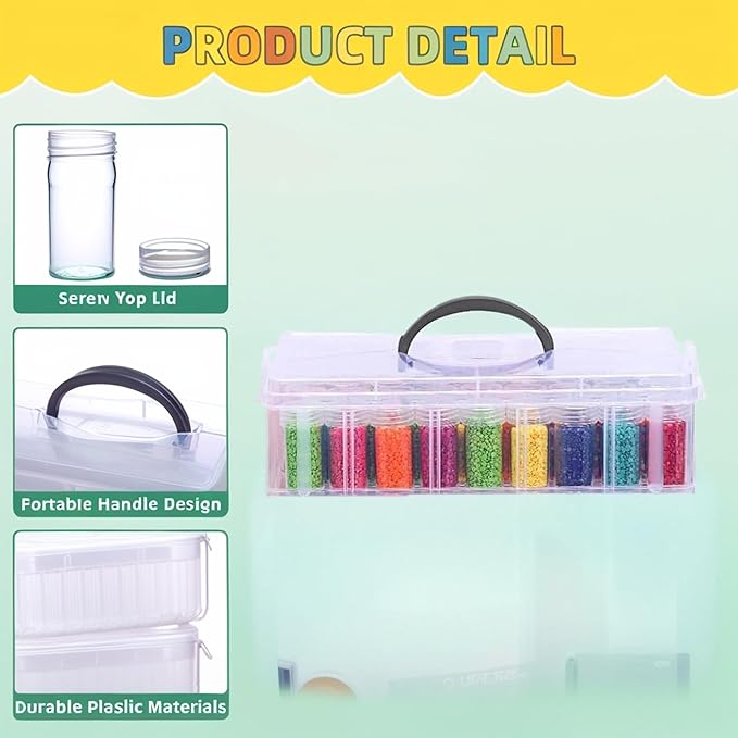 Diamond Art Storage Container, 4-Tier Organizer with 200 Slots, Clear Plastic Case with Handle for Beads and Painting (1-Tier)