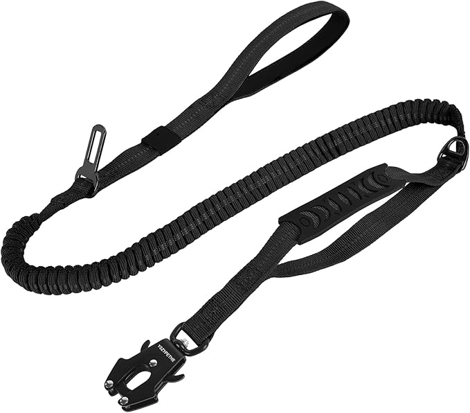 Heavy Duty Dog Leash, 4-6 Ft Shock Absorbing with Heavy-Duty Seatbelt Buckle & Dual Handles - No Bungee, for Medium to Large Dogs (Black)