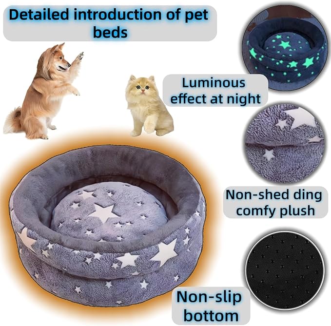 Dog Beds for Small Dogs -Cute Cat Beds for Indoor Cats Calming Pet Beds, Circle Orthopedic Cuddle Puppy Bed with Jacquard Shaggy Plush & Anti Slip Bottom，Dark Grey-X-Large