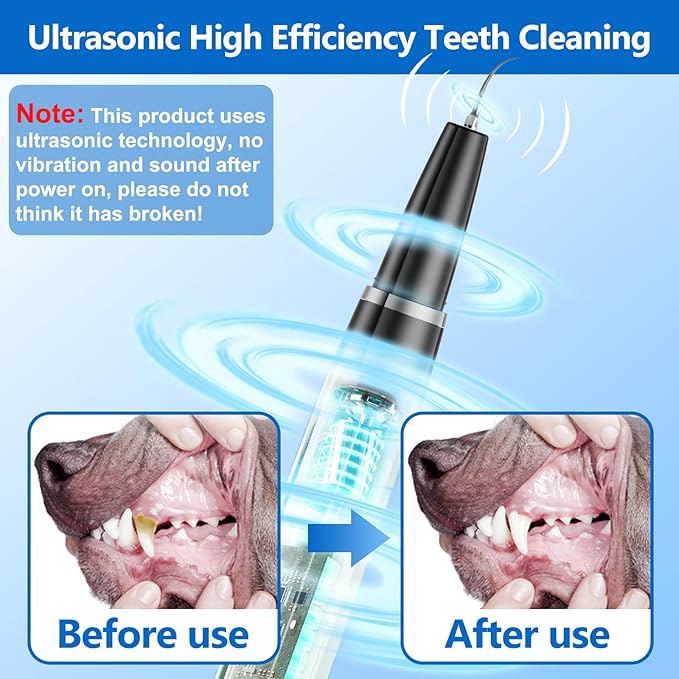 Dog Plaque Remover for Teeth,Pet Ultrasonic Tooth Cleaner,Teeth Cleaning Kit -Tartar Remover for Teeth Stains for Dogs and Cats (Black)