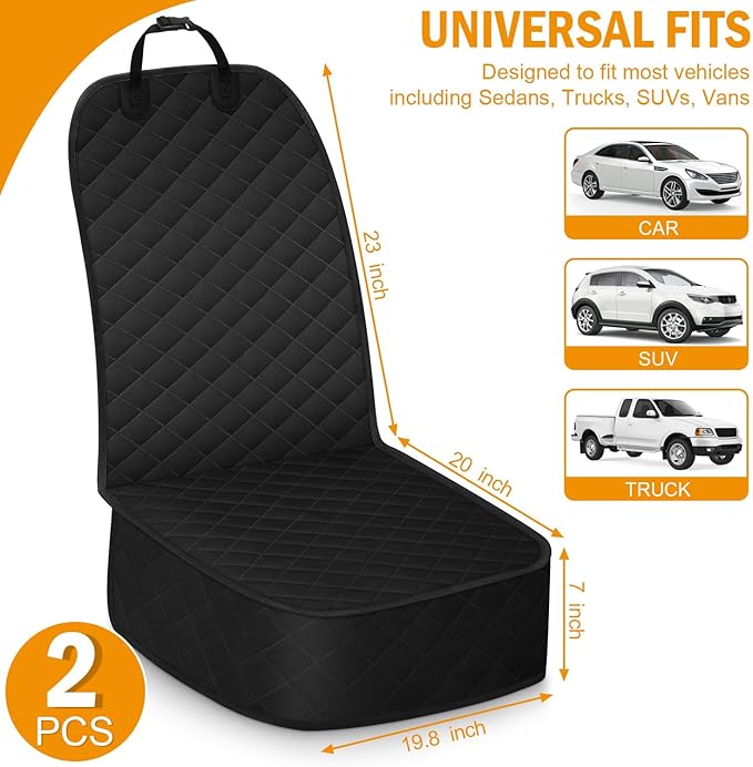 Dog Car Seat Covers Waterproof, Scratch-Proof Pet Front Cover for Cars, Nonslip Pet Passenger Seat Cover Protector, Universal Fit for Cars Trucks SUVs, Medium, Black, 2 Packs