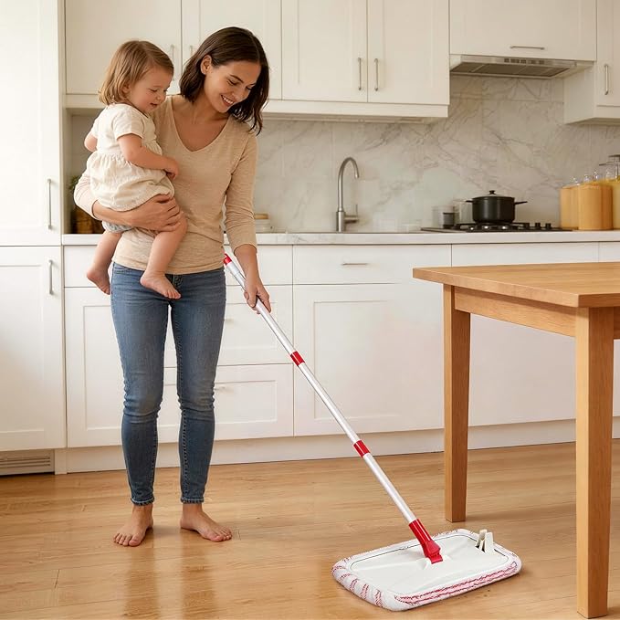 Microfiber Dust Mop for Floor Cleaning with 5 Reusable 16*9 inch Mop Pads, Wet and Dry Mop, Captures Pet Hair and Dust, Suitable for Vinyl, Wood, Tile, Laminate Flooring
