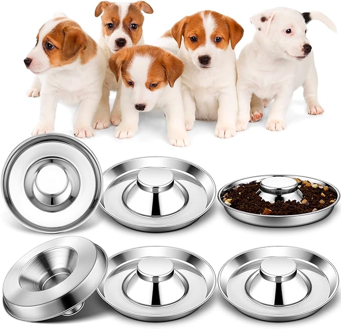 Zopeal 6 Pcs Stainless Steel Puppy Bowls 10.2" Puppy Feeder Dog Water Food Feeding Bowl for Multiple Weaning Small Dogs Cats, Pet Eating at The Same Time, Cylinder Style