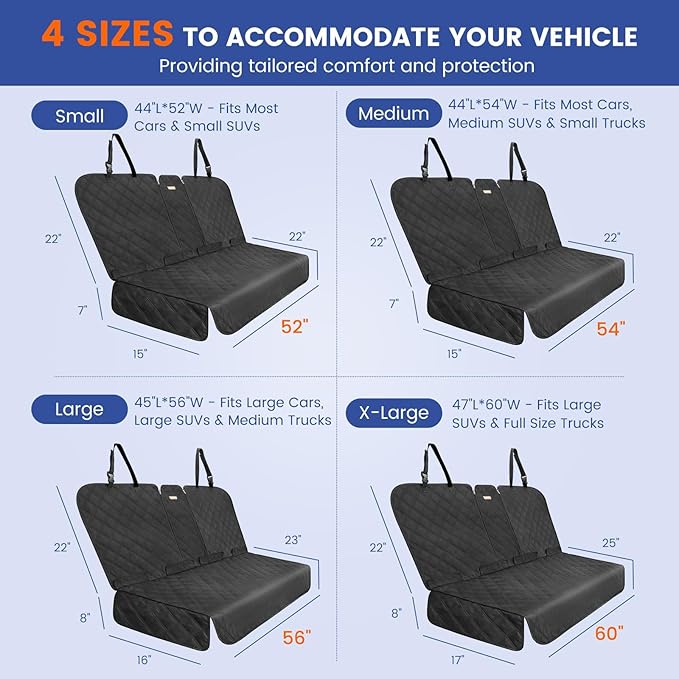 Back Seat Cover for Compact Cars/SUVs Rear Split Bench - 900D Oxford Waterproof Non-Slip Car Seat Protector for Messy Dogs & Kids, Easy Clean(Black)
