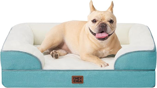 EHEYCIGA Orthopedic Dog Bed for Small Dogs, Waterproof Memory Foam Small Dog Beds with Sides, Non-Slip Bottom and Egg-Crate Foam Medium Pet Couch Bed with Washable Removable Cover, Turquoise Blue