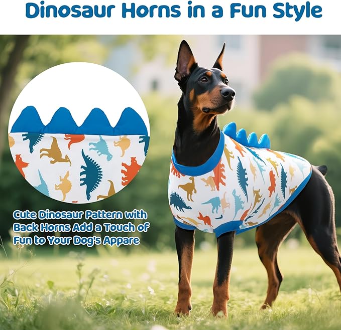 UPF 50+ Sun Protection Dog Shirt - Sleeveless Cooling Vest for Large Dogs Boy, Quick-Dry Pet T-Shirt with Funny Dinosaur Horns, UV Protective Breathable Dog Clothes U-COSBX02XL