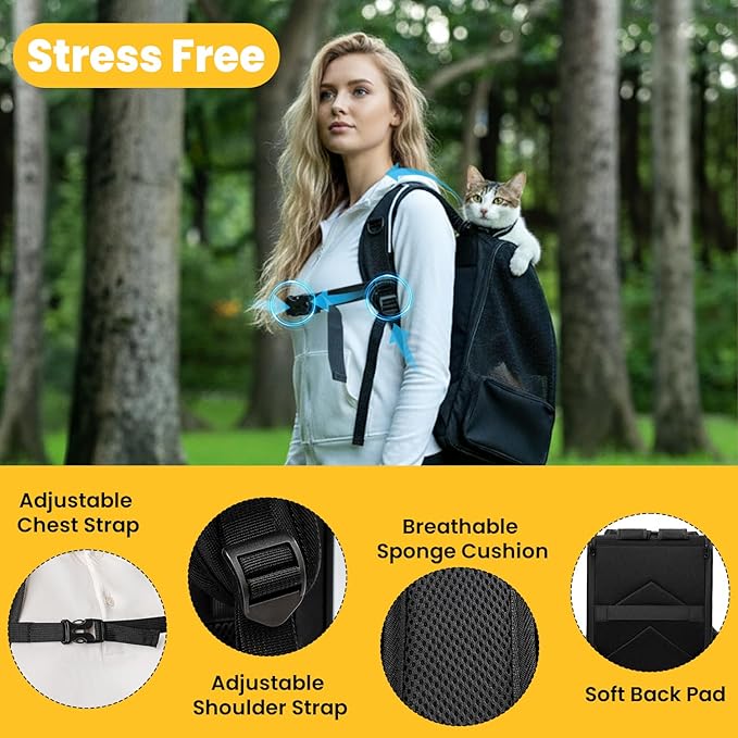 Cat Backpack Carrier for Small Dogs and Cats Fit Up to 15 Lbs,Small Dog Backpack, Expandable & Foldable with 3-Side Mesh Windows, Pet Carrier for Travel & Hiking Friendly，Black