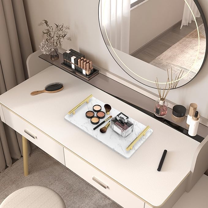 Guest Towel Holder Tray for Bathroom,Marble Slab with Handles -Napkin Holder for Kitchen - Bathroom Tray (Gold,Large)