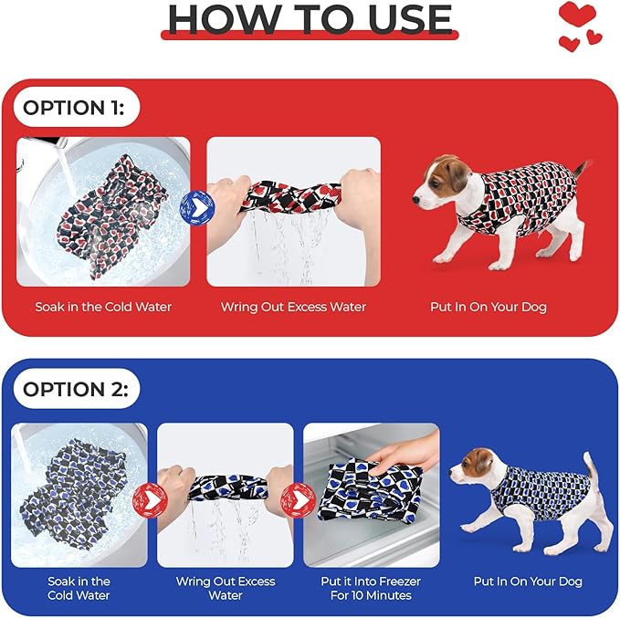 Dog Cooling Vest, Quick Dry Dog Summer Clothes Pet Vest Puppy Shirts, Sleeveless Dogs Cooling T-Shirts for Small Medium Large(Red Heart+Blue Heart, S)