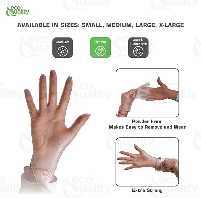 EcoQuality Disposable Vinyl Exam Gloves, Disposable Latex Free Medical Gloves, Non-Sterile, Food Safe, Powder Free, Cleaning, Cooking (2000, Medium)