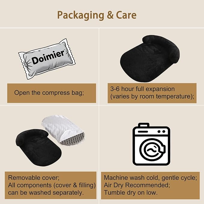 Calming Dog Beds for Medium Large Dogs, Orthopedic Cushion Plush Large Pet Bed Lounge with Washable Cover, Anti-Anxiety Soft Fluffy Faux Fur Fits up to 60 lbs Pets (Oval, Black 40"x30")