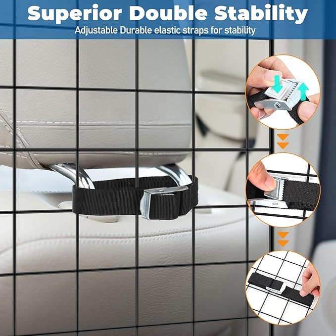 OUSHENG 2 Pack Dog Barrier for SUV, Adjustable Large Car Divider Universal-Fit Wire Mesh Pet Gate Accessories Essentials for Cargo Vehicles Van Safety Travel, Black