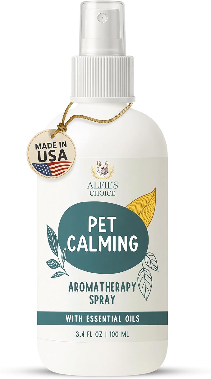 ALFIE'S CHOICE Pet Calming Aromatherapy Spray for Dogs |3.4 fl oz Travel Size | Lavender & Valerian Aromatherapy Mist | for Crate, Car & Vet Visit Comfort | Made in USA
