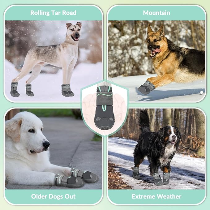 SlowTon Dog Shoes for Large Small Medium Dogs - Waterproof Dog Boots for Summer Hot Pavement, Paw Protector for Outdoor Walking Winter Snow, Anti-Slip Rubber Dog Booties for Hard Floor (GY, 8)