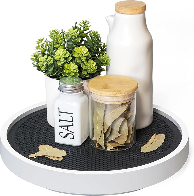 EOSAHR Non-Skid Wood Lazy Susan Organizer Turntable for Home Decor – Stylish 10.5" Lazy Susan Turntable for Cabinet, Pantry & Coffee Table - Great for Bathroom Organizers and Storage (White)