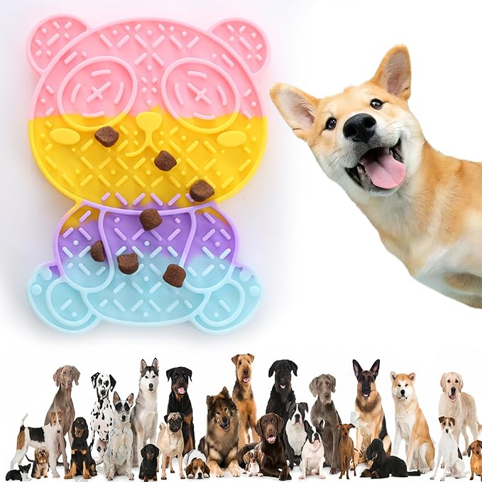 Lick Mat for Dogs & Cats with Suction Cups- 7.87" x 5.9" Dog Slow Feeder Mat- Non Slip Slow Feeder Lick Mat-Perfect for Yogurt Peanut Butter Treat, Boredom Anxiety Reducer