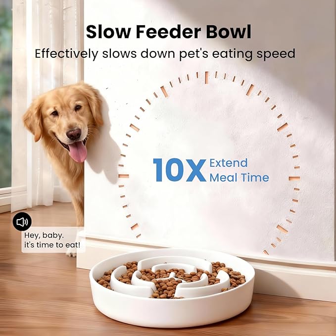 Ceramic Slow Feeder Dog Bowls,2.0 Cups Slow Feeder for Medium Large Breed,Puzzle Dog Food Bowl to Slow Down Eating, Anti-Gulping, Stop Bloat,Preventing Choking,8in,White