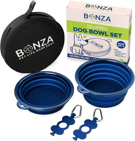 Bonza by Leash Boss Large Collapsible Dog Bowls Twin Pack, Portable Dog Water Bowls for Medium to Large Dogs, Lightweight, Sturdy, Leak Proof, Food Safe, Premium Quality Travel Pet Bowl Solution