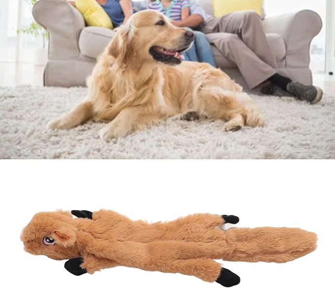 Chewing Plush Toy for Pets, Interactive Squeaky Toy for Anxiety Reduction, Soft Bite Teeth Cleaning Chew Toy for Dogs and Cats (Light Brown)