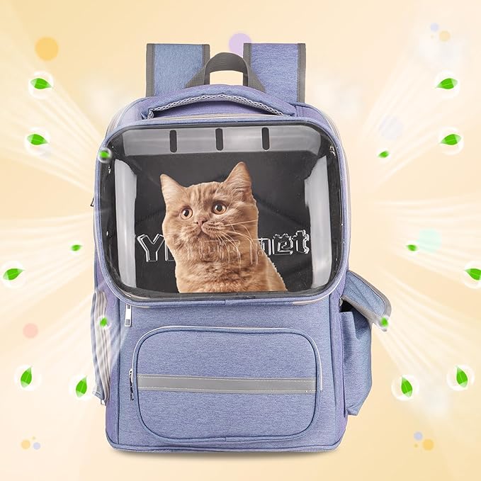 Pet Backpack Carrier, Portable and Ventilated, Oxford Cloth, Dogs Cats Travel Bag with Transparent Cover 14.17", (Blue, 1 Pcs), Intended for Hiking/Traveling/Camping